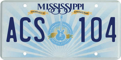 MS license plate ACS104