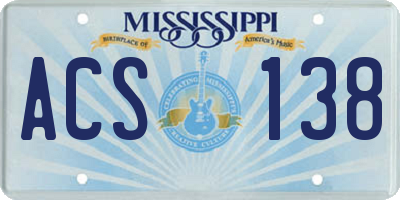MS license plate ACS138