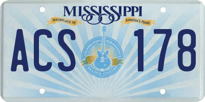 MS license plate ACS178