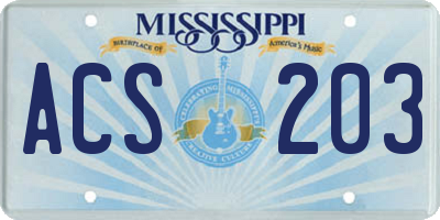 MS license plate ACS203