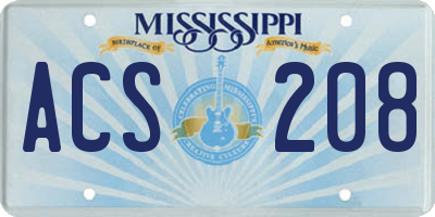 MS license plate ACS208