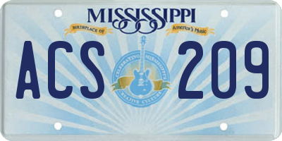 MS license plate ACS209