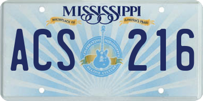 MS license plate ACS216