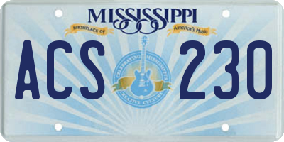 MS license plate ACS230