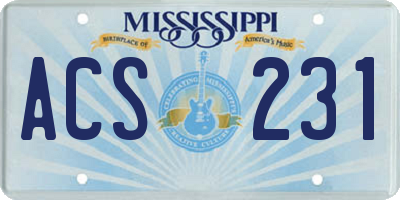 MS license plate ACS231