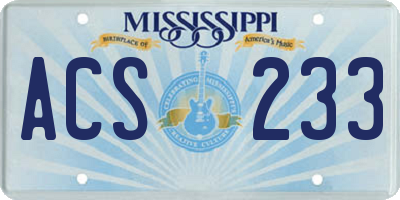 MS license plate ACS233