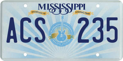 MS license plate ACS235