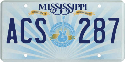 MS license plate ACS287