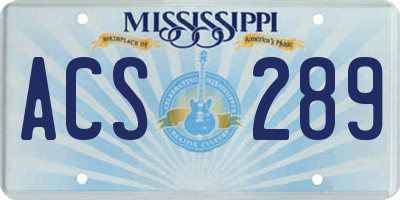 MS license plate ACS289