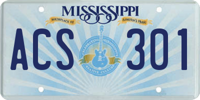 MS license plate ACS301