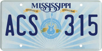 MS license plate ACS315