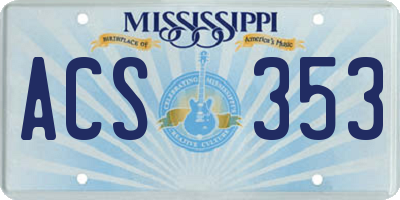 MS license plate ACS353