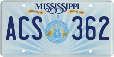 MS license plate ACS362