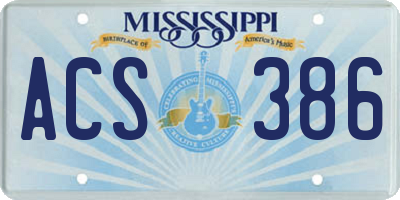 MS license plate ACS386