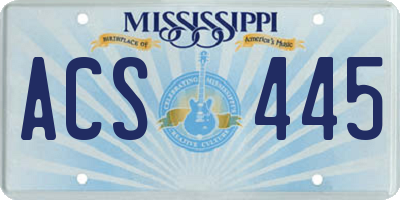 MS license plate ACS445