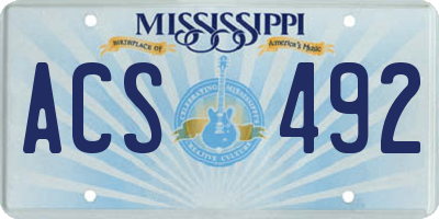 MS license plate ACS492