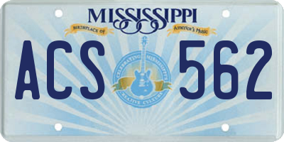 MS license plate ACS562