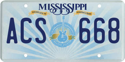 MS license plate ACS668