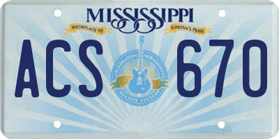 MS license plate ACS670
