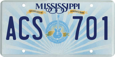 MS license plate ACS701