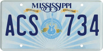MS license plate ACS734