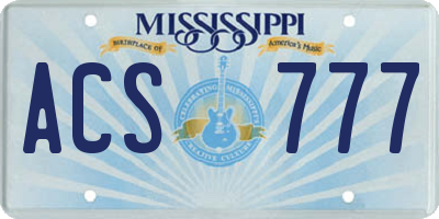 MS license plate ACS777