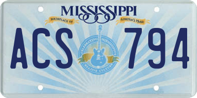 MS license plate ACS794