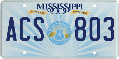 MS license plate ACS803