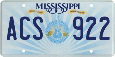 MS license plate ACS922
