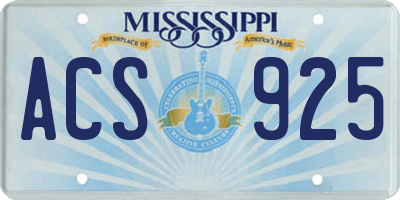 MS license plate ACS925