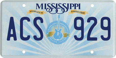 MS license plate ACS929