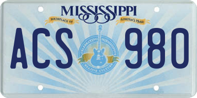 MS license plate ACS980