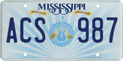MS license plate ACS987