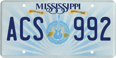 MS license plate ACS992