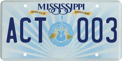 MS license plate ACT003