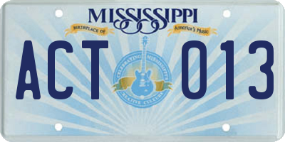 MS license plate ACT013