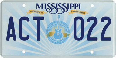 MS license plate ACT022