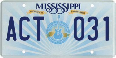 MS license plate ACT031