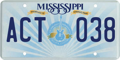 MS license plate ACT038