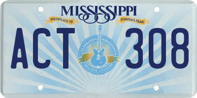 MS license plate ACT308