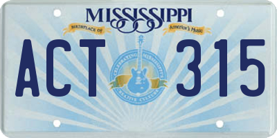 MS license plate ACT315