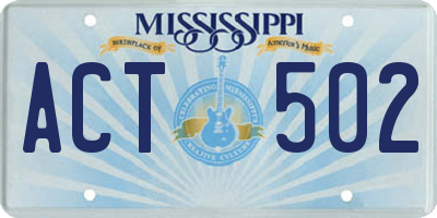 MS license plate ACT502
