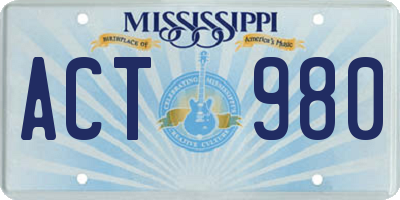MS license plate ACT980