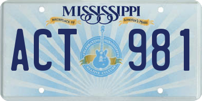 MS license plate ACT981