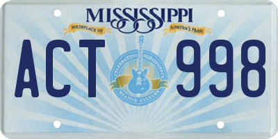 MS license plate ACT998