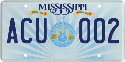 MS license plate ACU002