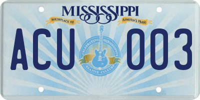 MS license plate ACU003