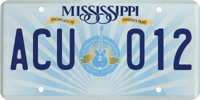 MS license plate ACU012
