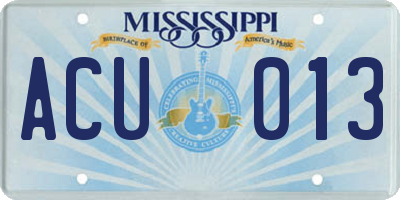 MS license plate ACU013