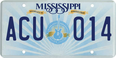 MS license plate ACU014